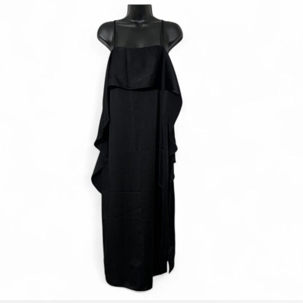 Elizabeth and James Black Asymmetrical Layered Slip Midi Dress M